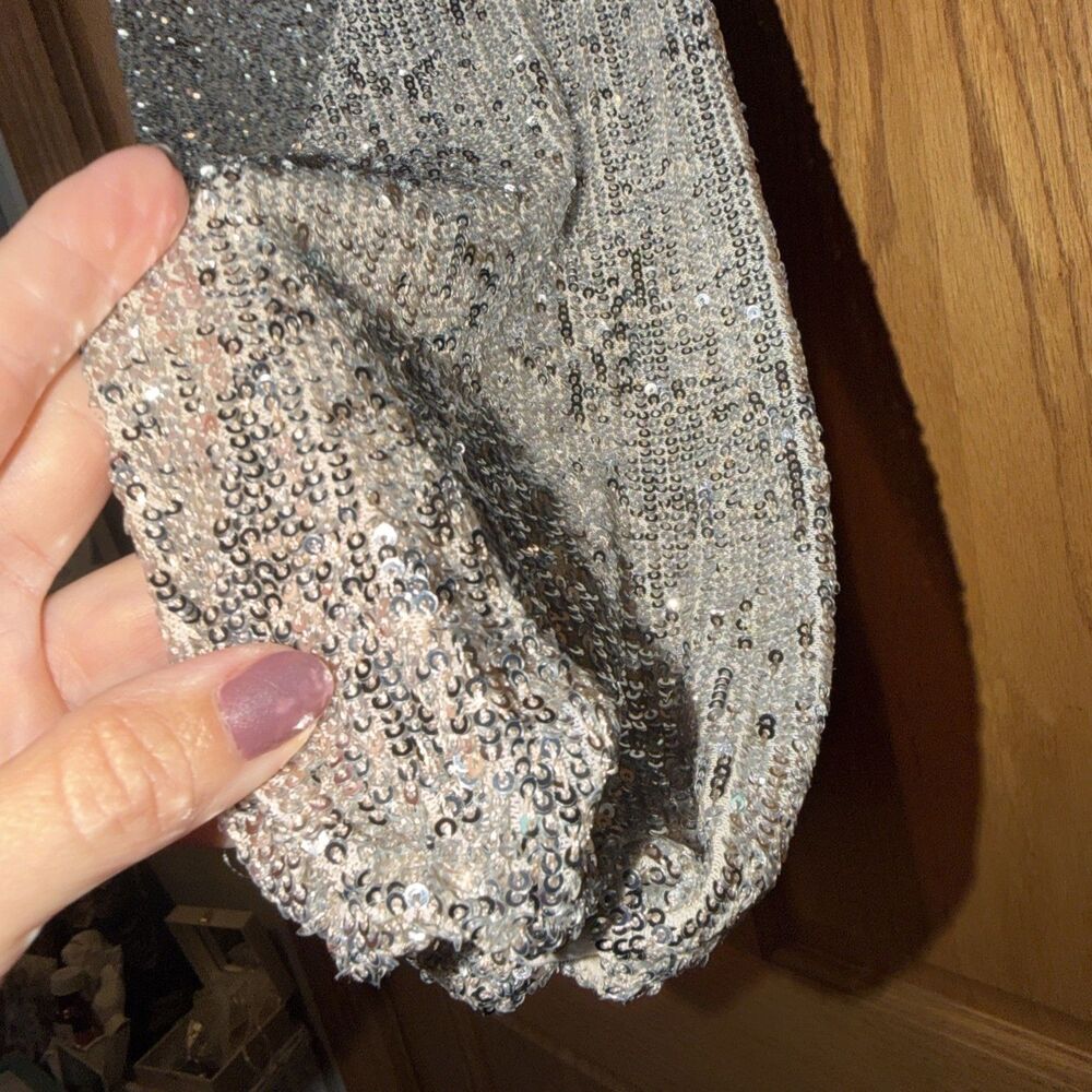Party Dance Gold Silver Sequin Balloon Sleeve Blouse Twist Front XL Cable & Gaug - Picture 11 of 12